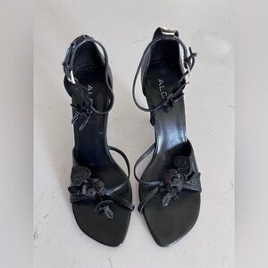 Aldo Black Floral Heeled Sandals